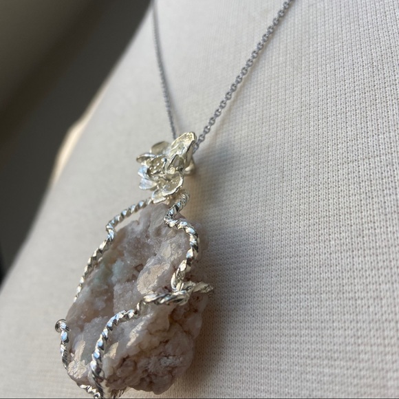 925 Silver Wrapped Geode Necklace - Picture 3 of 10